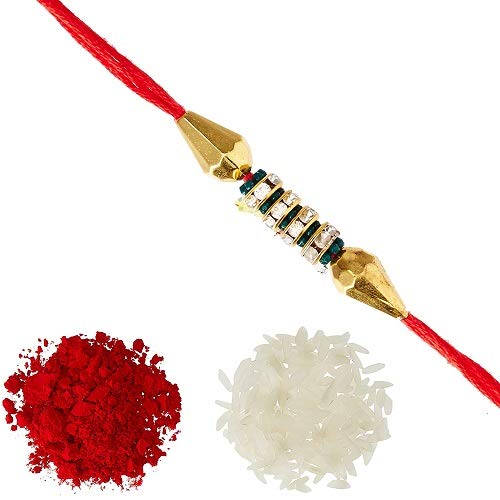AD Ring Vertical Ball Rakhi with Roli Chawal Tilak For Men Boys