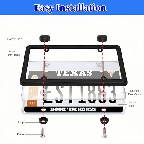Uliche 2 Pack Universal Transparent Car License Plate Cover & Frames Combo Clear colorless License Plate Protector with Screws & Caps, Rust-Proof, Unbreakable for Most US Standard Cars - Thumbnail 7