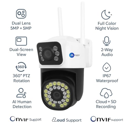 Image of Maizic Smarthome Mini SuperCamX 36IR Dual Lens 5MP+5MP Wireless Outdoor CCTV Camera | Dual Screen View | Color Night Vision | AI Human Detection | 2-Way Audio | WiFi Security Camera