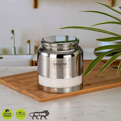 Image of Serene Stainless Steel Exotic See-Through Jar | Airtight Jars for Kitchen Storage | Premium Steel Jars with One Turn Lock Lid | Transparent Stainless Steel Containers | 2000ML | 1 PC