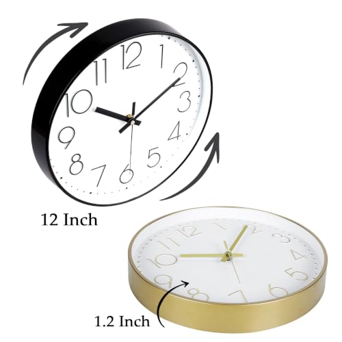 Image of 2 Pack Black&Gold Wall Clock 12 Inch Silent Wall Clocks Battery Operated