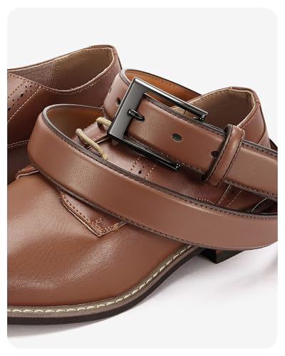 Image of Chaoren Leather Ratchet Belt 2 Pack Dress with Click Sliding Buckle 1 3 /8 inch in Gift Set Box - Adjustable Trim to Fit