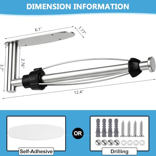 Image of Single Hand Operable Paper Towel Holder Under Cabinet with Damping Effect, Self Adhesive Paper Towel Roll Holder Wall Mounted for Kitchen Bathroom, SUS304 Stainless Steel Brushed Nickel