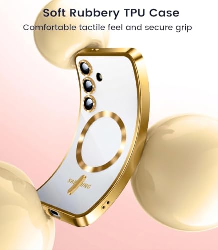 Image of VONZEE Clear Logo Electroplating Transparent Case for Samsung Galaxy A35 5G, Magnetic Plating Electroplate TPU Cover, Individual Camera Protection for Each Lens- Gold