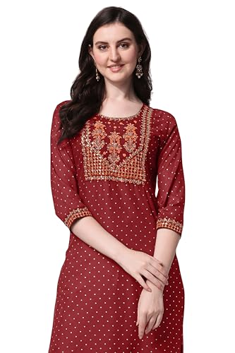 Image of MIRCHI FASHION Women's Straight Fit Rayon Sequins Embroidered and Polka Dots Printed Kurti Only
