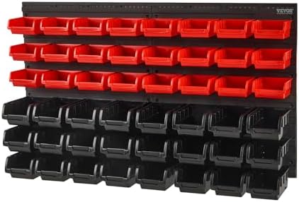VEVOR Wall Mounted Storage Bins, 48-Bin Parts Rack Organizer Garage Plastic Shop Tool with Wall Panels, Tool Organizer for Nuts, Bolts, Screws, Nails, Beads, Buttons, Other Small Parts, Black and Red — view 7