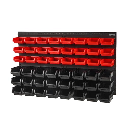 VEVOR 48-Bin Wall Mounted Storage Bins Parts Rack Organizer Garage Shop Tool Organizer for Screws, Nuts, Bolts, Nails, Beads, and Small Hardware Parts, With Wall Panels by VEVOR - Used condition - US$31.83