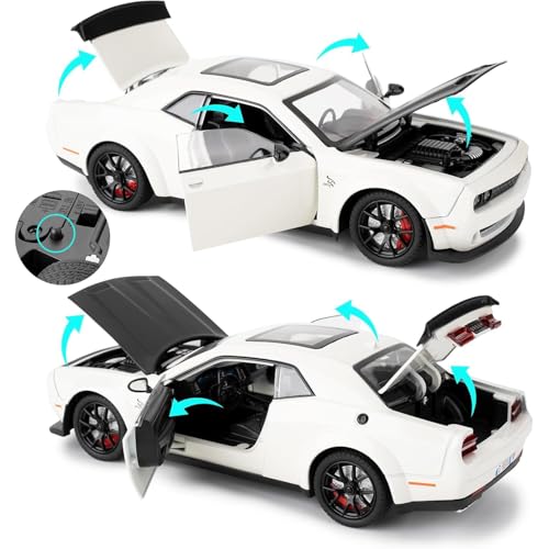 Image of DUWOL 1:24 Scale Dodge Challenger Toy Car Hellcat Collection Diecast Metal Toy Model Car for Kids Pull Back Openable Door Light Sound