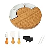 FunLect Bamboo Cheese Board Set – Serving Tray and Cheese Serving Platter. Cheese Board and Knife...