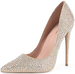 Elisabet Tang Women Pumps, Pointed Toe High Heel 4.7 inch/12cm Party Stiletto Heels Shoes Gold Glitter Pumps 12