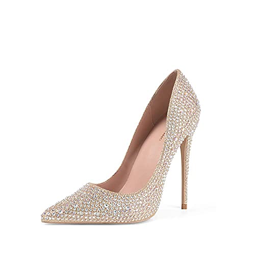 Elisabet Tang Women Pumps, Pointed Toe High Heel 4.7 Inch/12Cm Party Stiletto Heels Shoes Gold Glitter Pumps 12 #TOP6