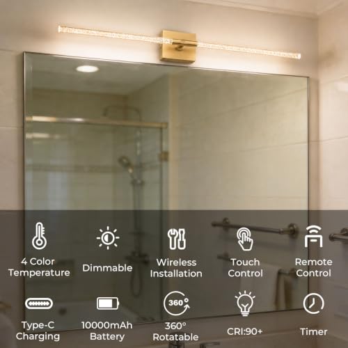 Image of Battery Operated Wall Sconce Set of 2, 10000mAh 4CCT, Transparent | Rechargeable wall lights with remote & touch control, 360rotate timer 31.5 inch, for bedroom living room hallway decoration