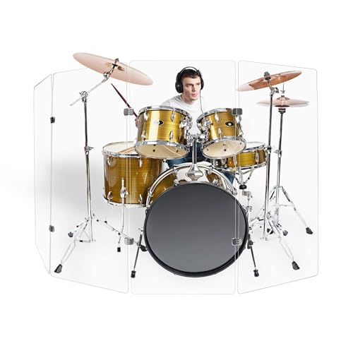 PENNZONI Drum Shield 4ft w/Chrome Hinges, Comes w/ 4 Drum Panels, & 6 Chrome Hinges, Premium Clear Acrylic Panels, Drum Screen