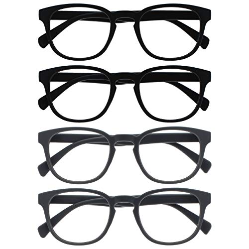 OPULIZE Pop Lesebrille 4er Pack Keck Rund Matt Rahmen Federscharniere Kratzfest Schwarz Grau Herren Damen RRRR2-1177 +1.50