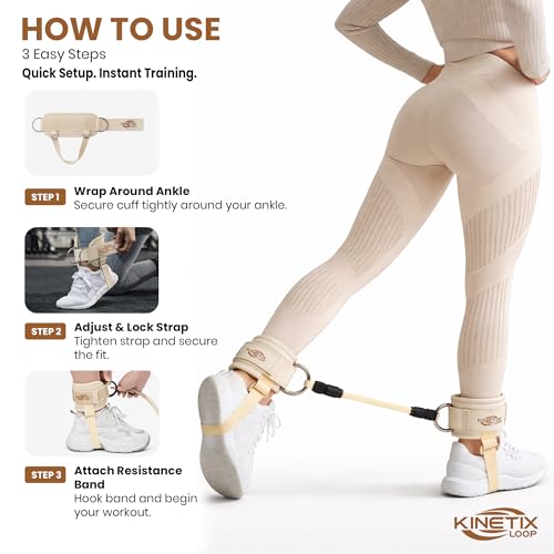 Image of Ankle Resistance Bands with Cuffs - 3-Level Latex Exercise Bands for Glutes, Kickbacks & Hip Training | Neoprene Padded Ankle Cuffs for Women & Men | Home Gym Workout Set with Mesh Bag