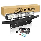 RIGIDON 7D Barra Led Fuoristrada, 45cm 252W Tripla riga Barra Luce Led + Staffa Targa Alluminio Bull bar Paraurti Anteriore con Cablaggio per 4x4 Auto Veicoli Trattore SUV ATV UTV 4WD