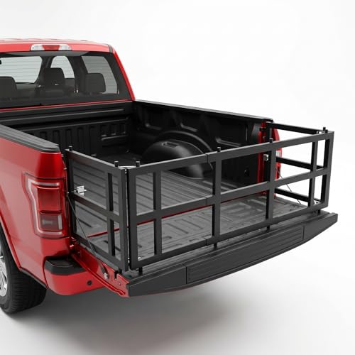 Universal Pickup Truck Bed Extender Rack 46 to 65 Foldable Adjustable Width for Ford Toyota Nissan Chevy GMC Hyundai Dodge Heavy-Duty Carbon Steel Square Tube Expands Cargo Space Drill Needed