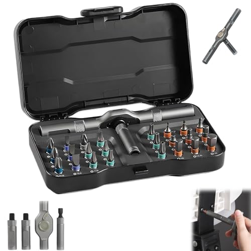 Outdoorfun 24 en 1 Diy Screwdriver, juego de destornilladores de carraca 24 en 1 con mango de trinquete extraíble en T, kit de herramientas de reparación, caja de herramientas portátil para múltiples