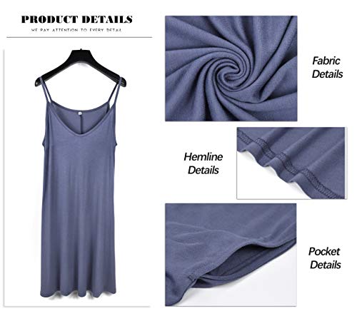 Image of MISFAY Women's Summer Spaghetti Strap Casual Swing Tank Beach Cover Up Dress with Pockets