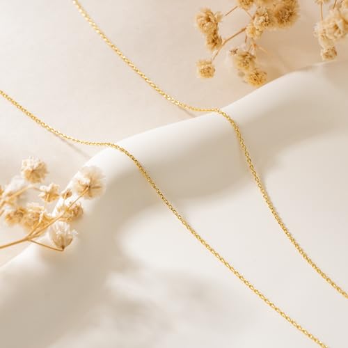 14K Gold Necklaces for Women & Mens Necklace Gold Chain for Women Mens Chains Elegant Dainty 14k Necklaces thin Cable Chain Necklace Chains 1mm 16-263