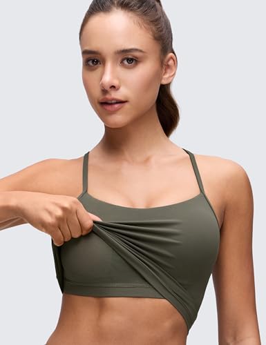 Image of CRZ YOGA Butterluxe Y Back Crop Tank Tops | Light Support, Removable Pads, Yoga, Extremely Soft, Scoop Neck, Spaghetti Straps, Longline Sports Bras for Women