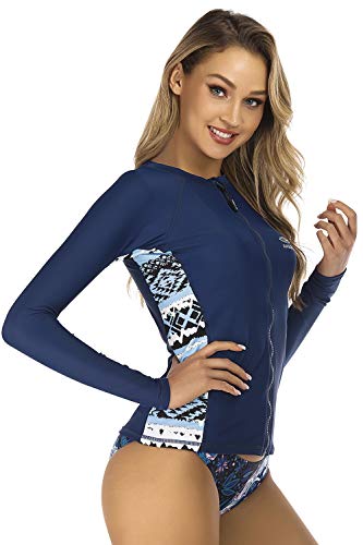 AXESEA Women's Rash Guard Tops Long Sleeve Bathing Suits Printed UV Sun Protection Swim Shirt Spindrift 8