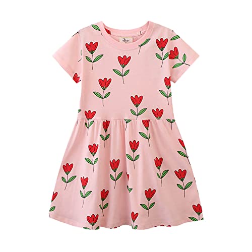 Toddler Girls Clothes Cotton Casual Pattern Print Short Sleeve Dress Casual Spring Summer Girls Dress