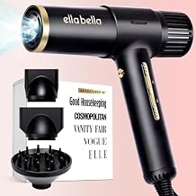 ELLA BELLA Ionic Salon Hair Dryer with Diffuser Negative Ion Blow Dryer for All Hair Types Intelligent Heat & Speed Control Lightweight & Low-Noise Design Rapid Drying & Precision Styling