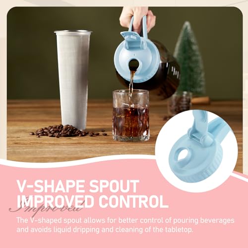 Miradexic Cafeteira Cold Brew com tampa em forma de V, cafeteira gelada de 1,8 g com filtro de aço i