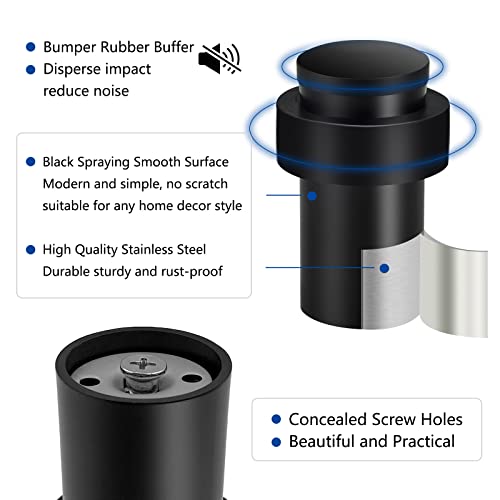 Kolako Floor Door Stopper, Black Door Stop Stainless Steel Modern Door Stoppers Wall Protector Commercial Door Bumper Wedge Decorative Cylindrical Floor Mount Door Stops For Bottom Of Door #TOP1