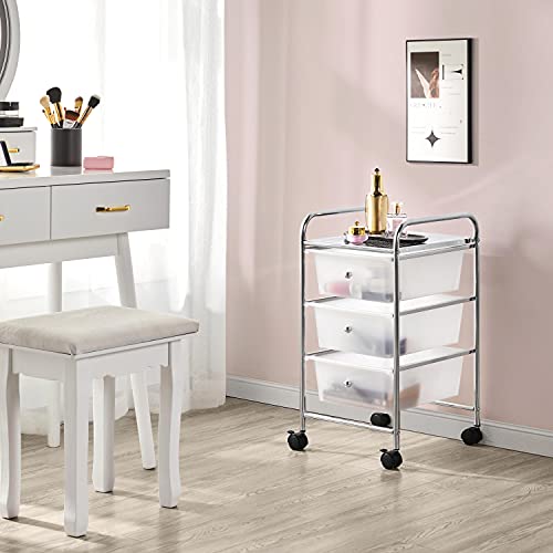 Yaheetech Trolley met 3 opbergvakken, rolcontainer rolbaar, badrolwagen met remmen, opbergwagen van plastic… - Image 3