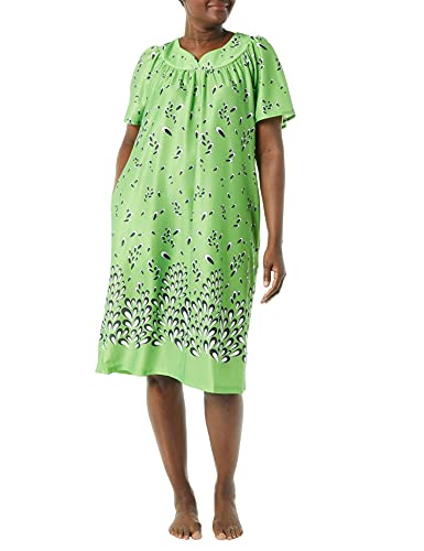 AmeriMark Womenâ€™s Lounger House Dress - Short Sleeve Patio Dress w/ Side Pocket Green Border 1X