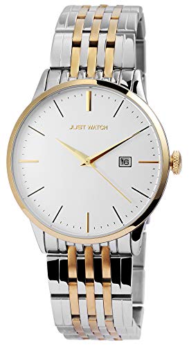 Just Watch Orologio da uomo in acciaio inox JW149 analogico al quarzo JW20095, Argento/Oro/Bianco, Bracciale