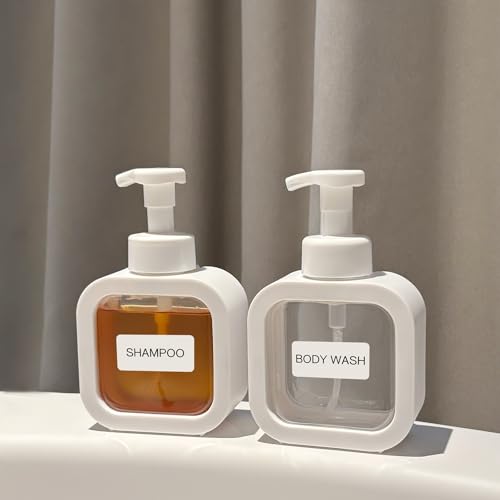 Image of Foaming Soap Dispenser, 2 Pack 300ml (10oz) Plastic Refillable Foaming Hand Soap Dispenser with 16 Pcs Waterproof Labels, Foam Pump Bottle for Bathroom and Kitchen (White)
