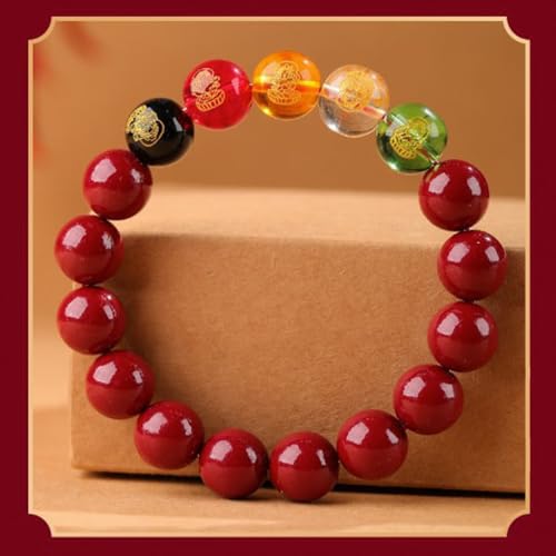 Bracelet Feng Shui d'exception perles de cinabre rouge gravées dragon - 4