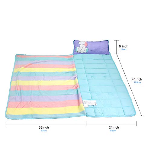 Nap Mat for Toddlers at Preschool Kinder Daycare – Portable Unicorn Sleeping Bag Mats w Blanket + Pillow for Boys or Girls