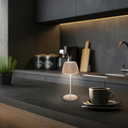 BRILONER - Riffle Mini LED Tischlampe kabellos IP44 mit Lichtkante, Touchdimmer, Akku tauschbar, Nachttischlampe, LED Lampe, Akku Lampe, German Design Award Winner 2025, 8,5 x 20 cm, Beige