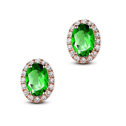 Boucles d'oreilles ovales en argent et zirconium vert brillant pour femme