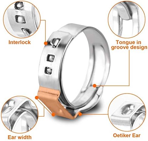 Miniatura 2 de 40 abrazaderas de manguera de oreja simple de 0.276 in-0.343 in, abrazaderas de acero inoxidable 304, abrazaderas de cincha PEX sin escalones,