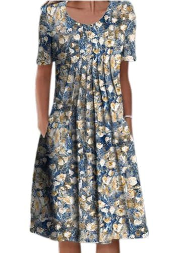 Summer Dresses for Women 2025 Casual Short Sleeve T-Shirt Dress Swing Flowy A Line Midi Dress with Pockets