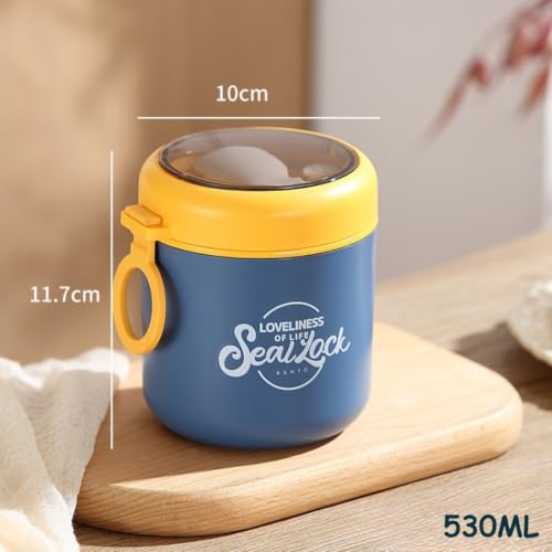 Image of Insulated Stainless Steel 1060ml Lunch Box with 350ml Tumbler | Leakproof Hot Cold Food Container | BPA-Free Cute Tiffin Box for Kids, School, Office, Travel, Picnic (Blue + Yellow)
