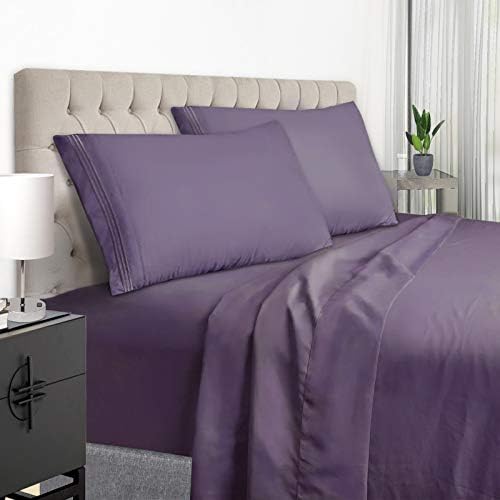 EaseHome Full Size Sheet Set - Extra Soft Luxury Brushed Microfiber Full Bed Sheets with 17 inch Deep Pocket - Breathable Wrinkle Fade Stain Resistant Hypoallergenic - 4 Piece (Full, Purple)