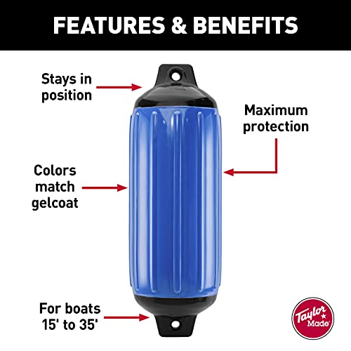 Image of Taylor Made Products 951128 Super Gard Inflatable Vinyl Boat Fender, 10.5 x 30 inch, Blue