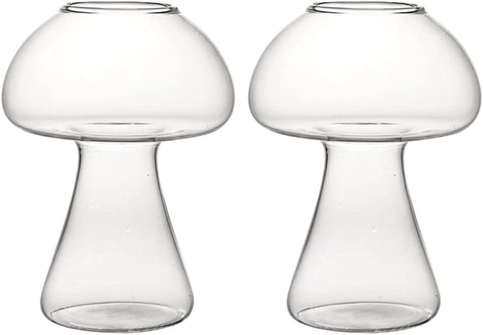 HEMOTON Mushroom Cocktail Glass 4.7 Inch with Thickened Base Smooth Rim for Bars Cafes Homes Banquets Novelty Mushroom Glass Cup