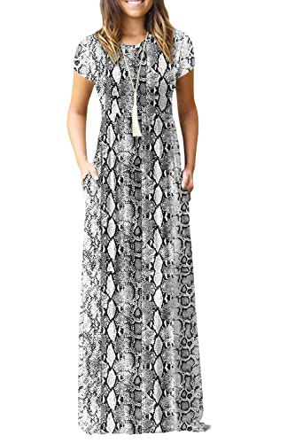 Maxi dress for women short sleeve casual loose plain comfy with pockets