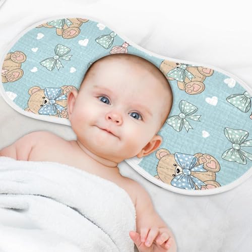 2 Pack Muslin Burp Cloths Teddy Bear Bow Blue Cotton Baby Burp Cloths Ultra Absorbent and Soft Thick Burping Cloth for Newborn Babies Boys Girls, Large 22" x 11"4
