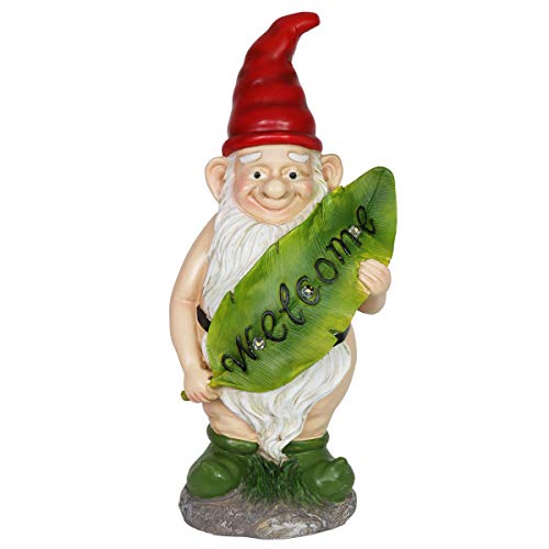 Exhart Garden Gnome, Naked Gnome Statue With Solar Led Welcome Leaf, Funny Outdoor Decoration, Naked Nolan, 6.5 X 14.5 Inch #TOP1