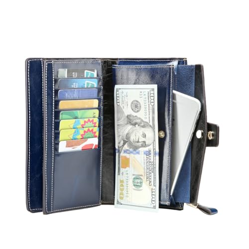Image of Itslife Womens RFID Blocking Large Capacity Luxury Wax Genuine Leather Wallet Clutch Card Holder