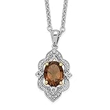 Brilliant Gemstones 925 Sterling Silver 14k Accent Smoky Quartz White Topaz Diamond 18 Inch Chain...