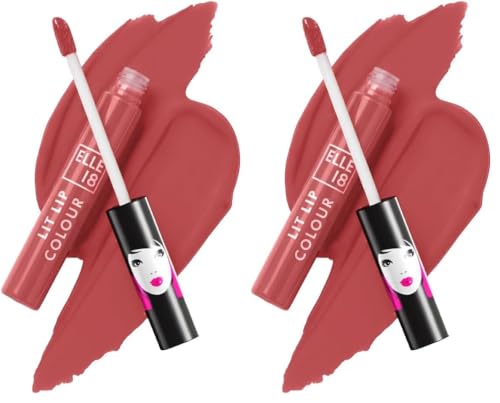 Image of Elle 18 Lit Lip, Matte Finish, Flattering Nude, 16 hrs Long Lasting Liquid Lipstick, Smudge and Transfer Proof Lipstick, One-stroke application, Quick Drying | 5.6 ml (Pack of 2)